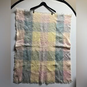 Vintage Glen Cree 100% mohair scarf pastel neutral colour plaid fringe shawl